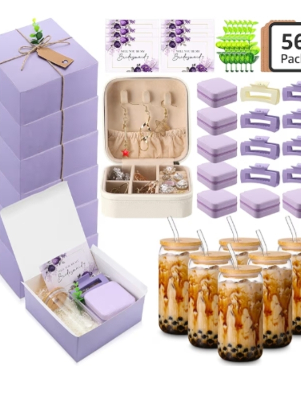 Lavender Favor Box Set with Jewelry Organizer and Party Accessories